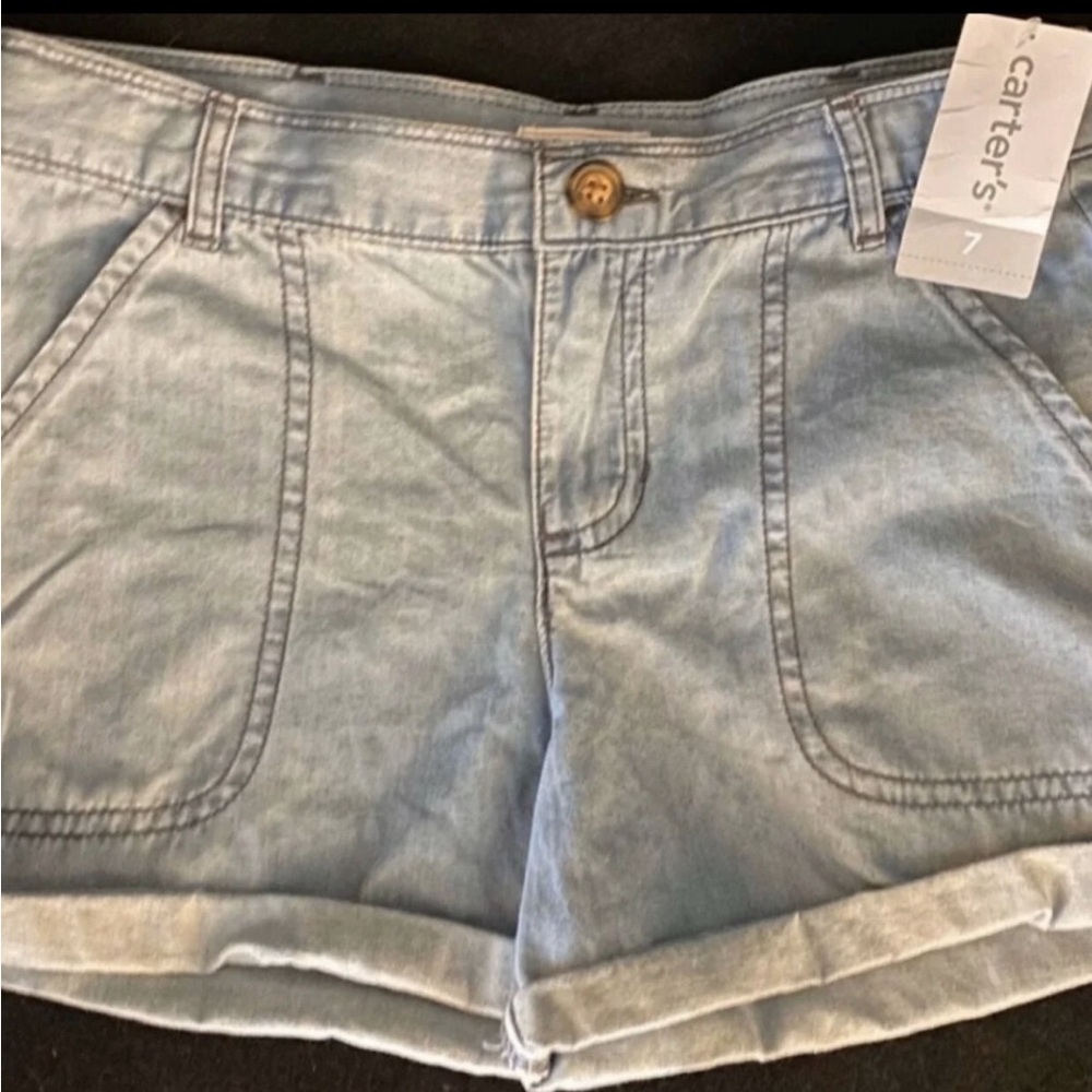 New Little Girls Size 7 Carter’s Blue Denim Jean Shorts